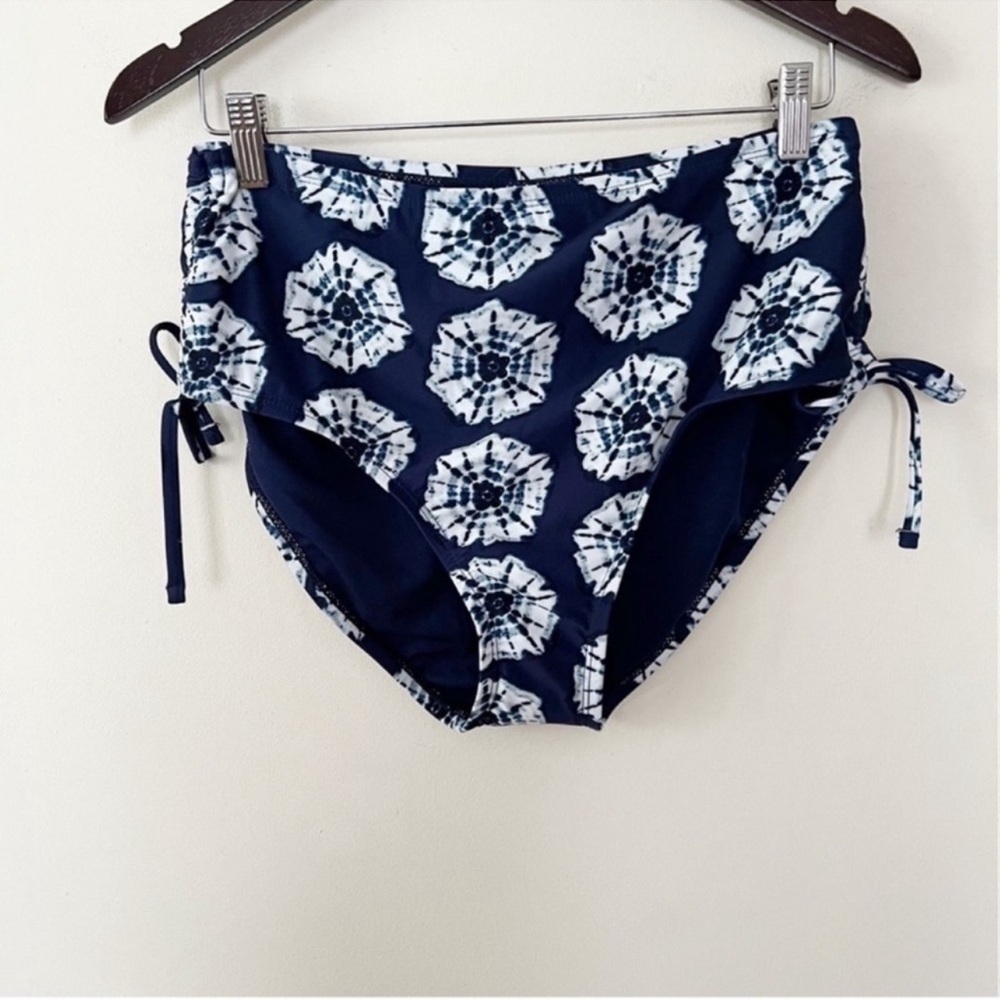 BCBG Paris Blue Tie Dye Floral Adjustable Cinched Side Swim Bottom Sz XXL NEW